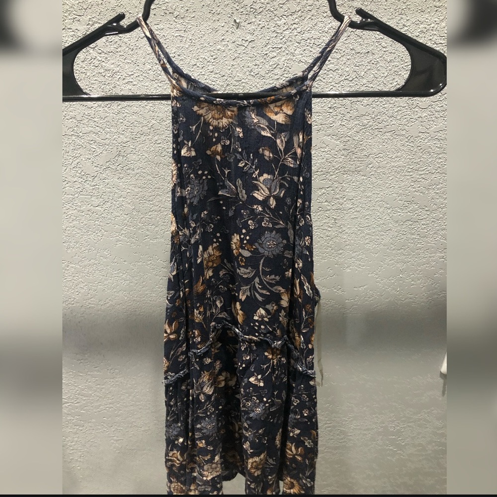 Navy Blue Floral Sleeveless Mini Dress (M)